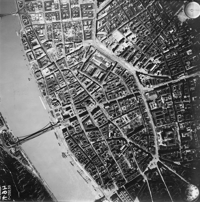 Budapest, légifotó, a Belváros és környéke (1944), 