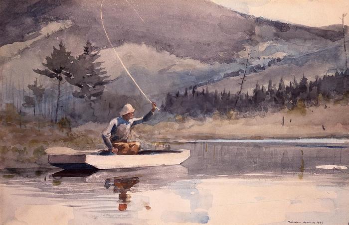 Társadalom és magány; Csónakban horgászó férfi, Winslow Homer