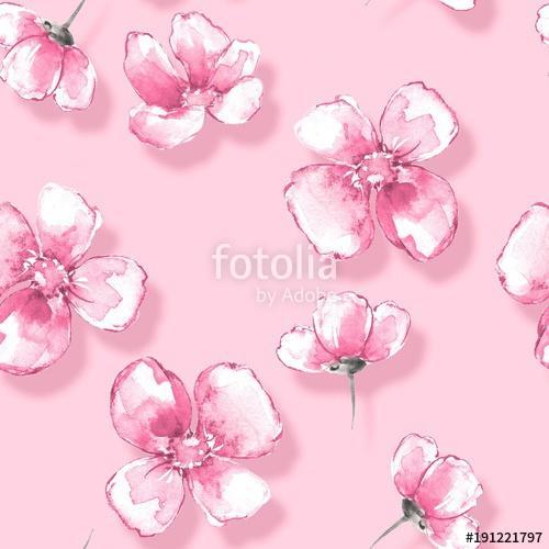 Floral seamless pattern 12. Watercolor background with pink flow, Premium Kollekció