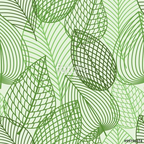 Seamless pattern of spring outline reen leaves, Premium Kollekció