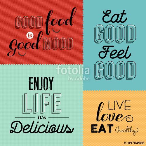 Retro food quote designs set of colorful labels, Premium Kollekció