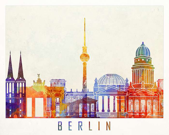 Berlin landmarks watercolor poster, Premium Kollekció