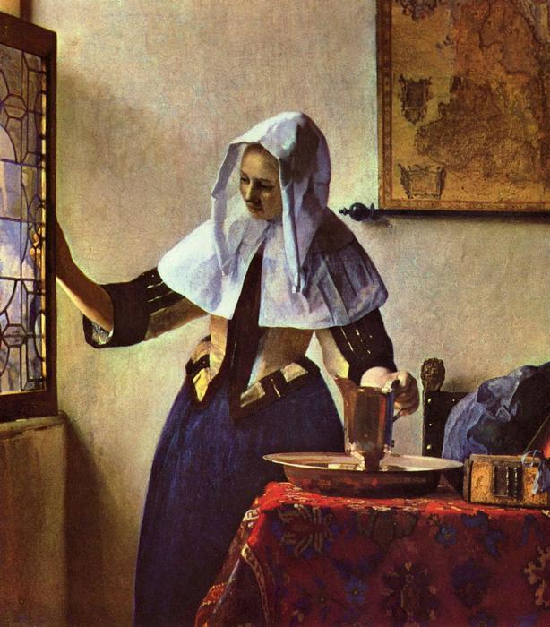 Fiatal nő kancsóval, az ablaknál állva, Jan Vermeer