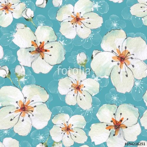 Floral seamless pattern 3. Watercolor background with white flow, Premium Kollekció