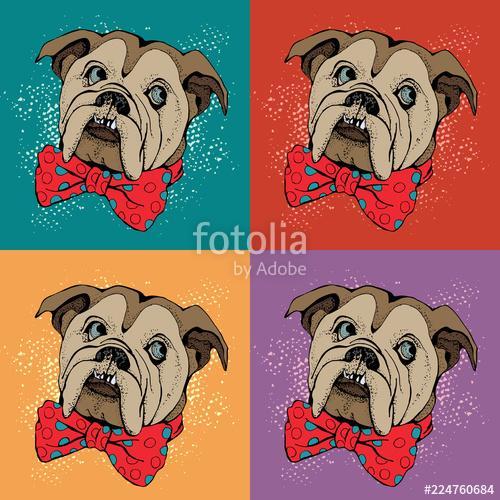 Portrait of dog Bulldog. Pop art vector pattern. Illustration for T-shirt graphics, fashion print, poster, textiles.., Premium Kollekció