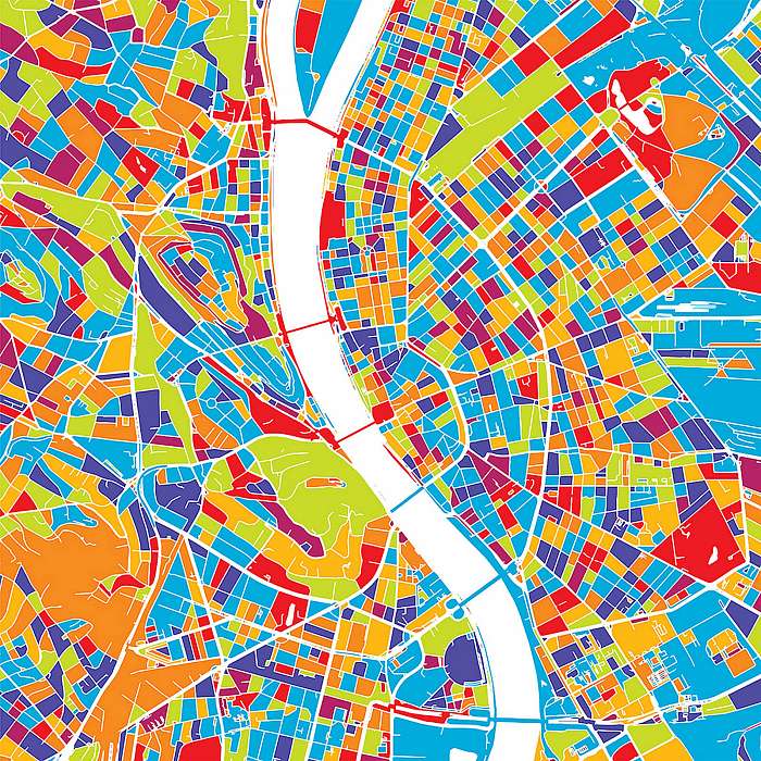 Budapest színes vektoros térkép, Premium Kollekció