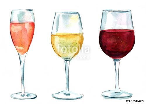 Borospoharak rosé, fehér, vörös (akvarell), Premium Kollekció