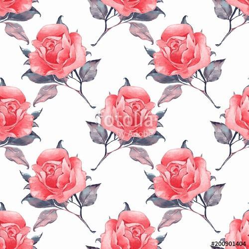 Floral seamless pattern. Watercolor background with red roses, Premium Kollekció