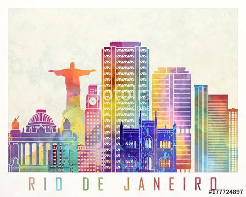 Rio de Janeiro landmarks watercolor poster, Premium Kollekció