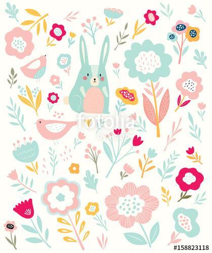 Pattern with little bunny and flowers, Premium Kollekció