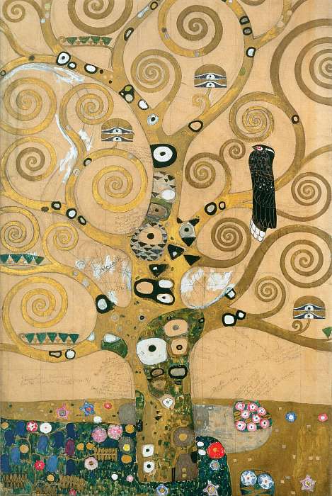 Az élet fája kép vázlatának részlete, a szerző kézzel irt jegyzeteivel, Gustav Klimt