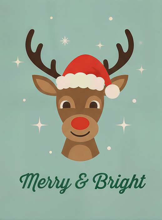 Merry and bright poszter szarvassal, télapó sapkában , Partner Kollekció