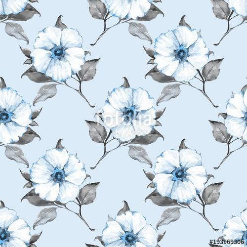 Floral seamless pattern. Watercolor background with white flower, Premium Kollekció