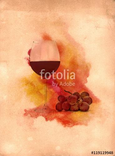 Boros pohár szőlővel akvarell texturával, Premium Kollekció