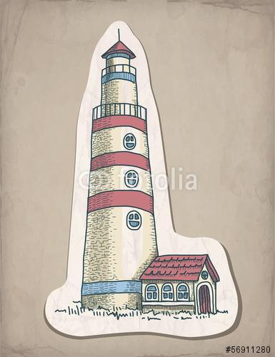 Vector kézzel rajzolt illusztrációja világítótorony, Premium Kollekció