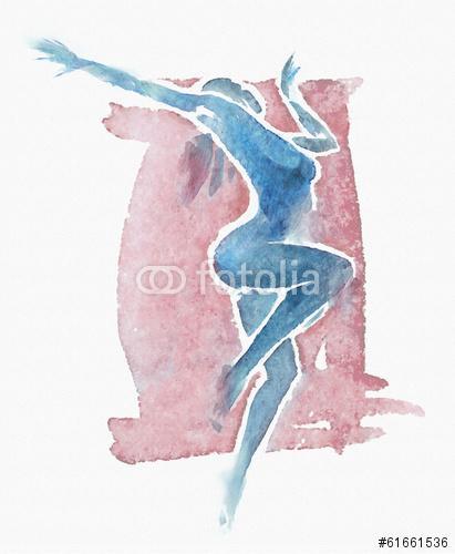 Naked Modern Dancer akvarell kék-piros, Premium Kollekció