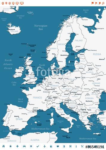 Európa - térkép és navigációs címkék - illustration.Image contai, Premium Kollekció