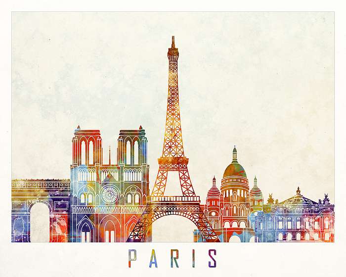 Paris landmarks watercolor poster, Premium Kollekció