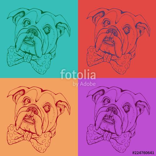 Portrait of dog Bulldog. Pop art vector pattern. Illustration for T-shirt graphics, fashion print, poster, textiles.., Premium Kollekció