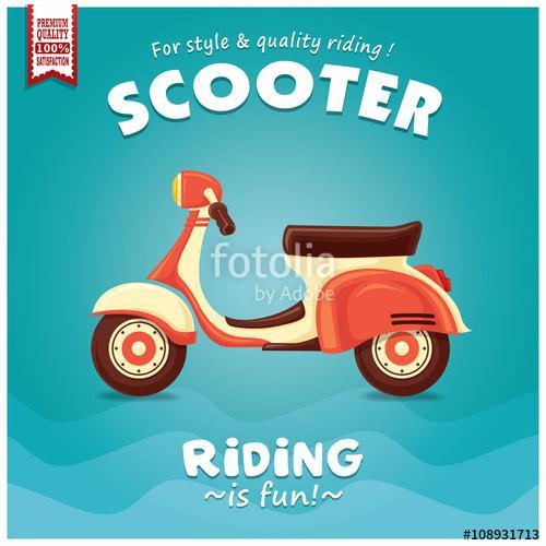 Vintage Scooter retro plakát - kék, Premium Kollekció