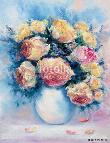 Rózsacsokor vázában festmény, Premium Kollekció