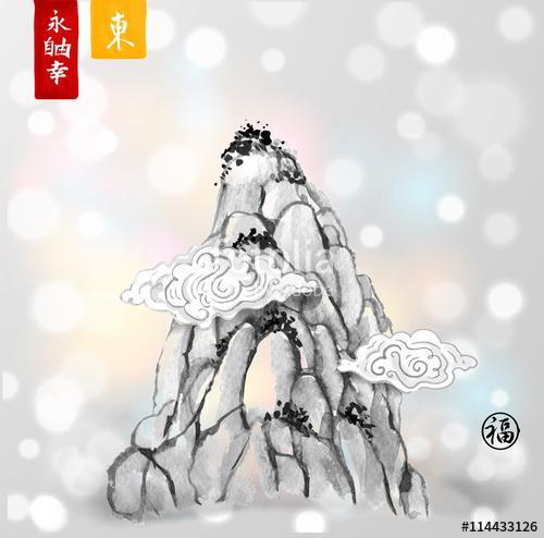 Magas hegyi csúcs kézzel festett tintával a hagyományos kínai st, Premium Kollekció