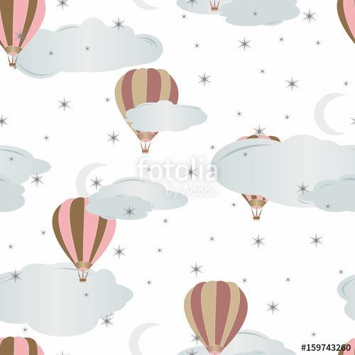 Felhők és hőlégballonok tapétaminta, 