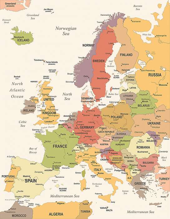 Európa térkép - Vintage vektoros illusztráció, Premium Kollekció