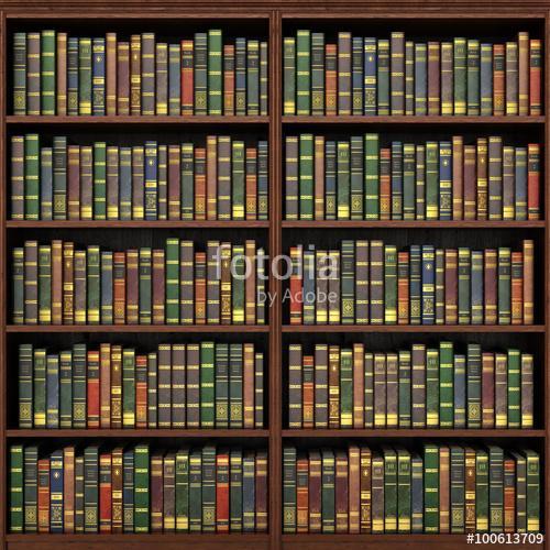 Bookshelf full of books background. Old library., Premium Kollekció