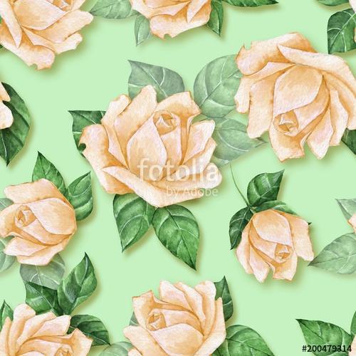 Floral seamless pattern. Watercolor background with yellow roses, Premium Kollekció