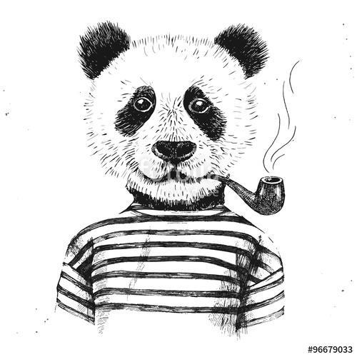 Kézzel húzott ábra hipster panda, Premium Kollekció