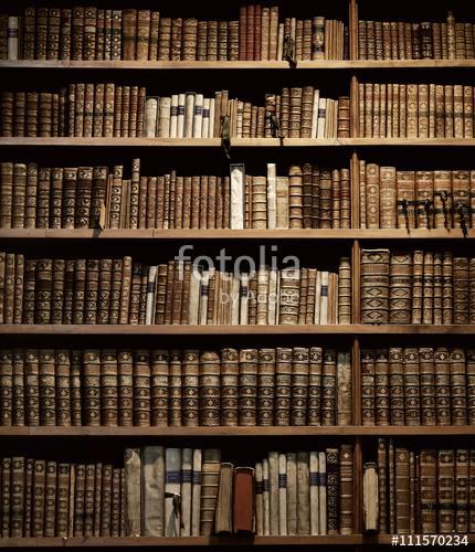 old books on wooden shelf., Premium Kollekció