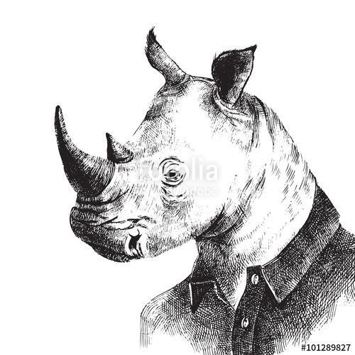 Kézzel rajzolt csíkos stílusban díszített rhino, Premium Kollekció