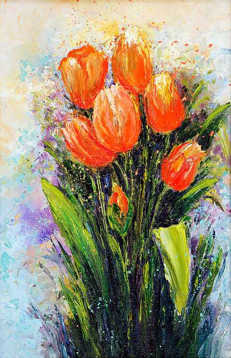 Narancssárga tulipánok festmény, Premium Kollekció