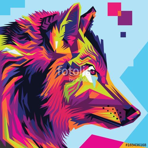 Wolf head pop art illustration style, Premium Kollekció