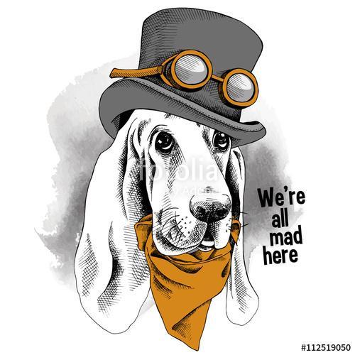 The image of the portrait dog Basset Hound wearing the steampunk, Premium Kollekció