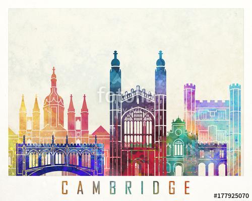 Cambridge landmarks watercolor poster, Premium Kollekció