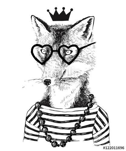 Kézzel rajzolt fennec öltözött hipster stílusban, Premium Kollekció