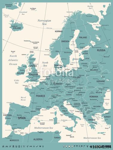 Európa térkép - vintage vektoros illusztráció, Premium Kollekció
