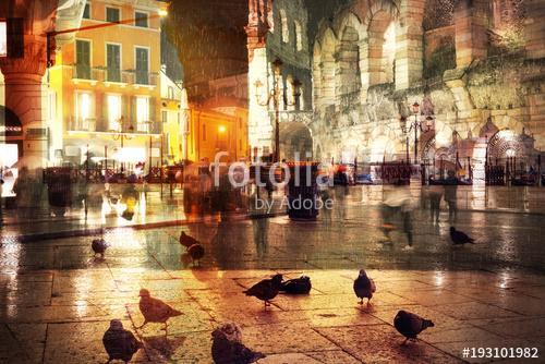 Double exposure of night traffic in old city, Premium Kollekció