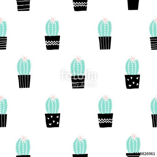 Hand Drawn Cactus Pattern, Premium Kollekció