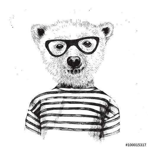 Kézzel rajzolt öltözött hipster medve illusztrációja  , Premium Kollekció