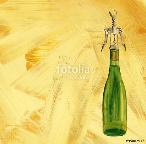 Boros üveg nyitóval (akvarell), Premium Kollekció