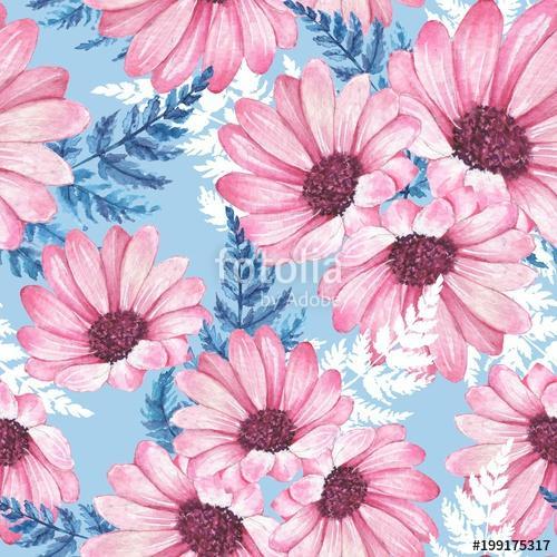 Floral seamless pattern 4. Watercolor flowers. Chrysanthemums, Premium Kollekció