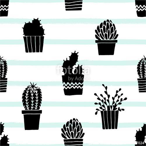 Hand Drawn Cactus Pattern, Premium Kollekció