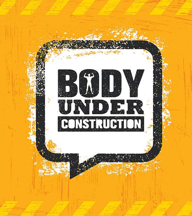 Body Under Construction. Workout and Fitness Gym Design Element Concept. Sport Creative Custom Vector Sign, Premium Kollekció