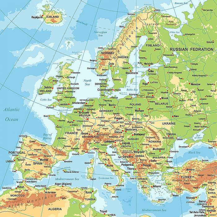 Európa - fizikai térkép, Premium Kollekció