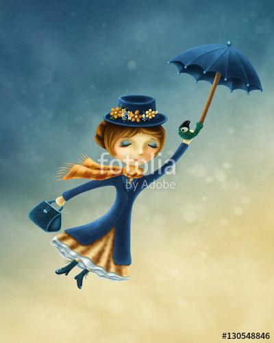 Mary Poppins illusztráció (kék ruha), 