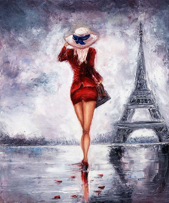 Nő Párizsban festmény, Premium Kollekció