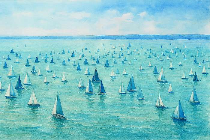 Balatoni Kékszalag vitorlásverseny a levegőből (festmény jellegű, színverzió), Partner Kollekció